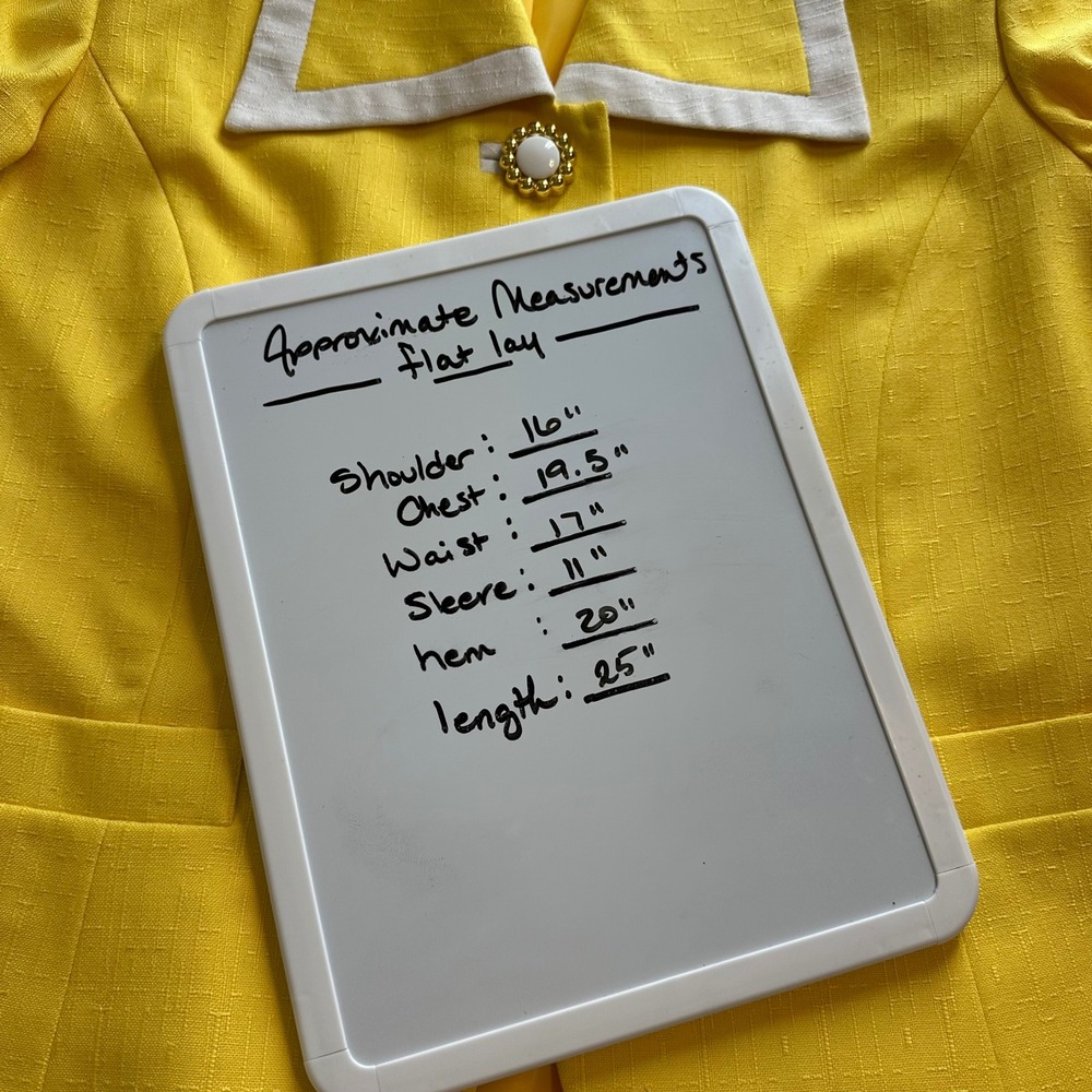 Morgan Miller Yellow Rayon Polyester 2 Pc Skirt Suit Size 8 Petite Career - Picture 16 of 16